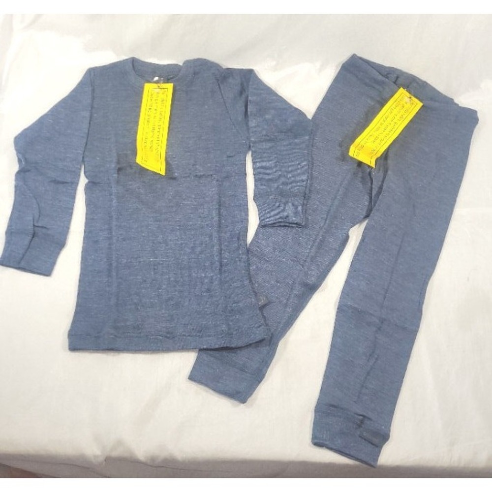 Dilling Merino Wool & Silk Long Sleeve Top & Leggings Mottled Blue Sz 86 12/18M